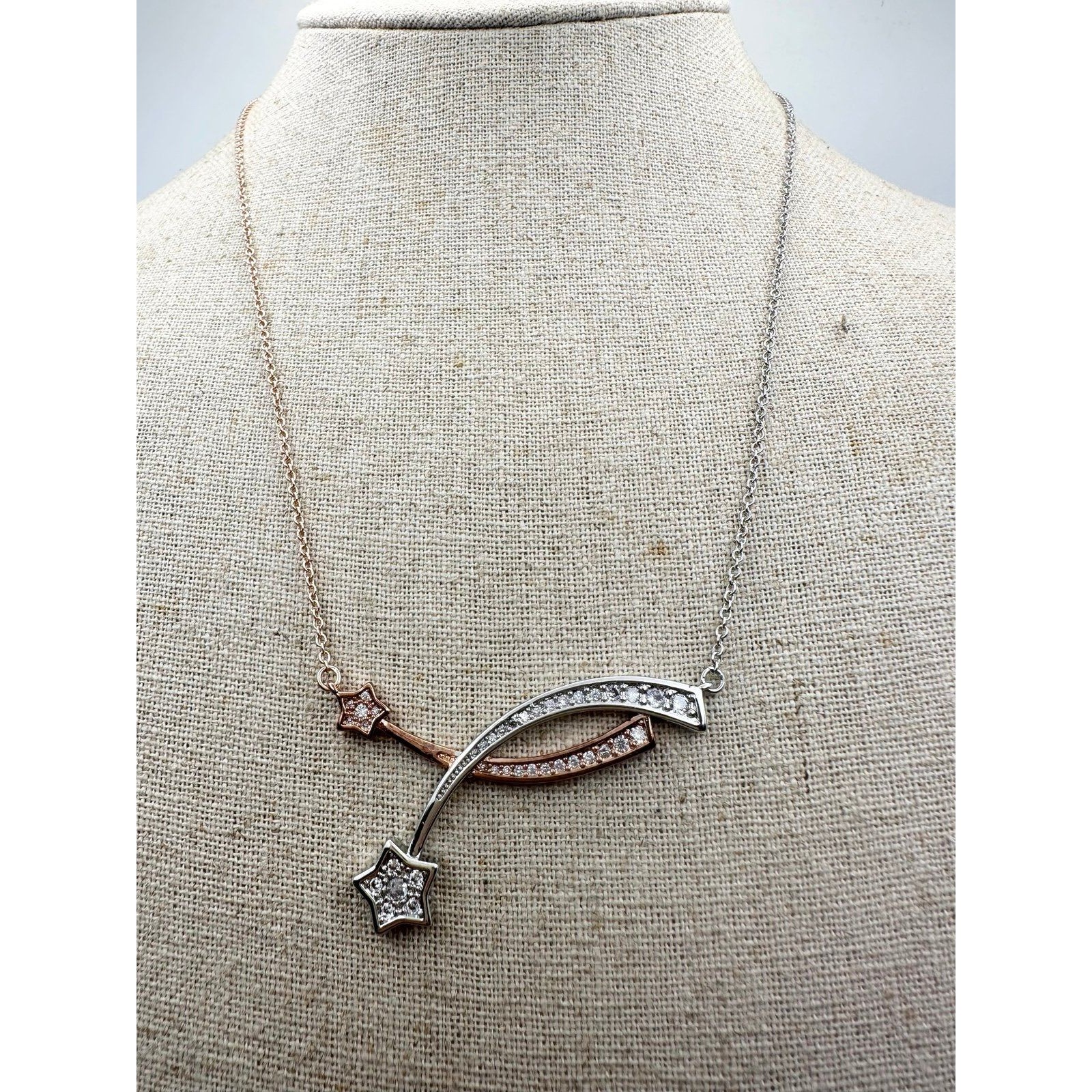Rose Gold Silver Two Tone Shooting Star Necklace 20”